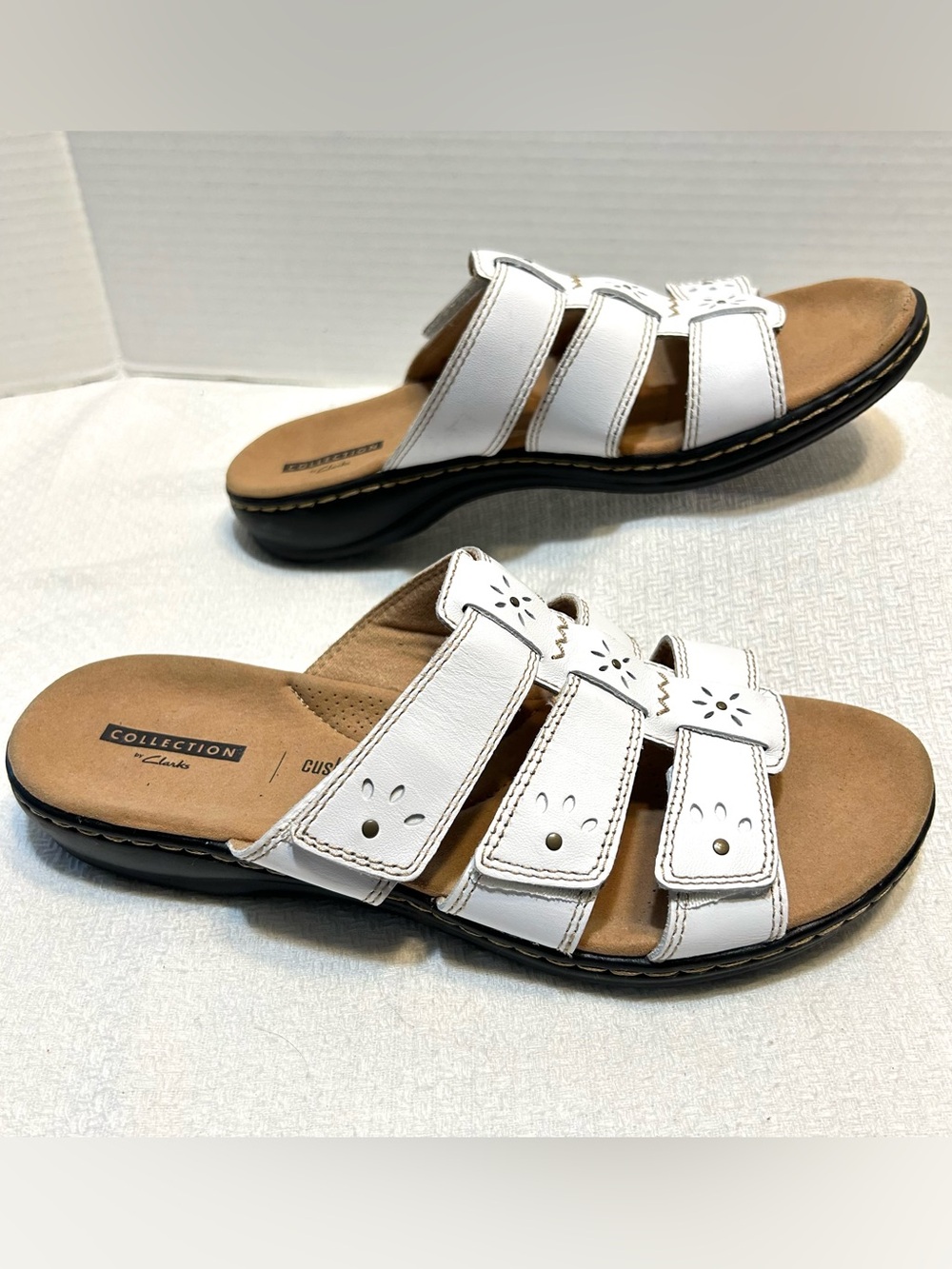 Clarks Collection Leisa Spring White Leather Sandals Women's Size 8W EUC